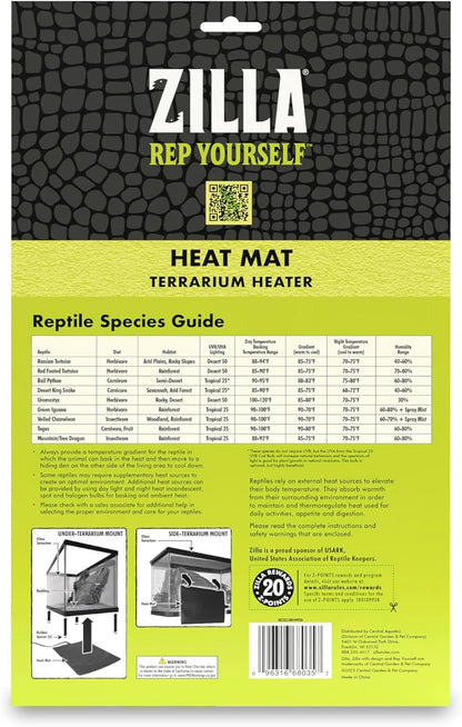 Heat Mat, Terrarium Heater for Reptiles, Snakes (Ball Pythons, Corn Snakes), Leopard Geckos, Tortoises, Amphibians and Arachnids, Medium, Fits 30-40 Gallon, 16 Watt