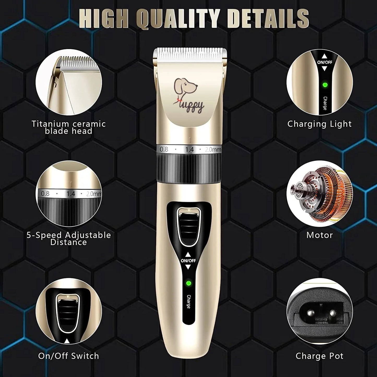 Low-Noise Cordless Pet Clippers Kit for Thick Coats