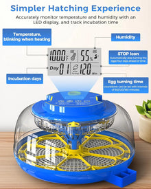 18 Egg Incubator with Automatic Egg Turning and Humidity Control, 360° View Auto Water Adding, Egg Candler Incubators for Hatching Eggs for Chicken Ducks