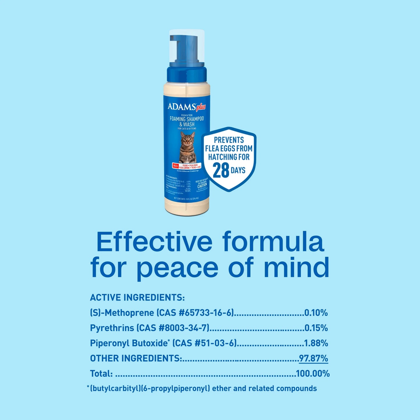 plus Flea & Tick Foaming Shampoo & Wash for Cats & Kittens over 12 Weeks, Sensitive Skin Flea Treatment for Cats & Kittens, Kills Adult Fleas, Ticks and Lice on Contact, 10 Fluid Ounces