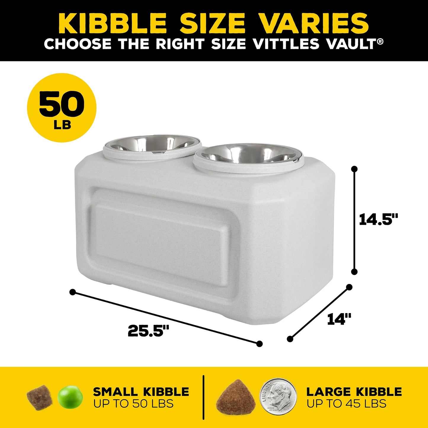 Vittles Vault 2-In-1 Elevated Stainless Steel Dog Bowls with 50 Lb Dry Food Storage, White